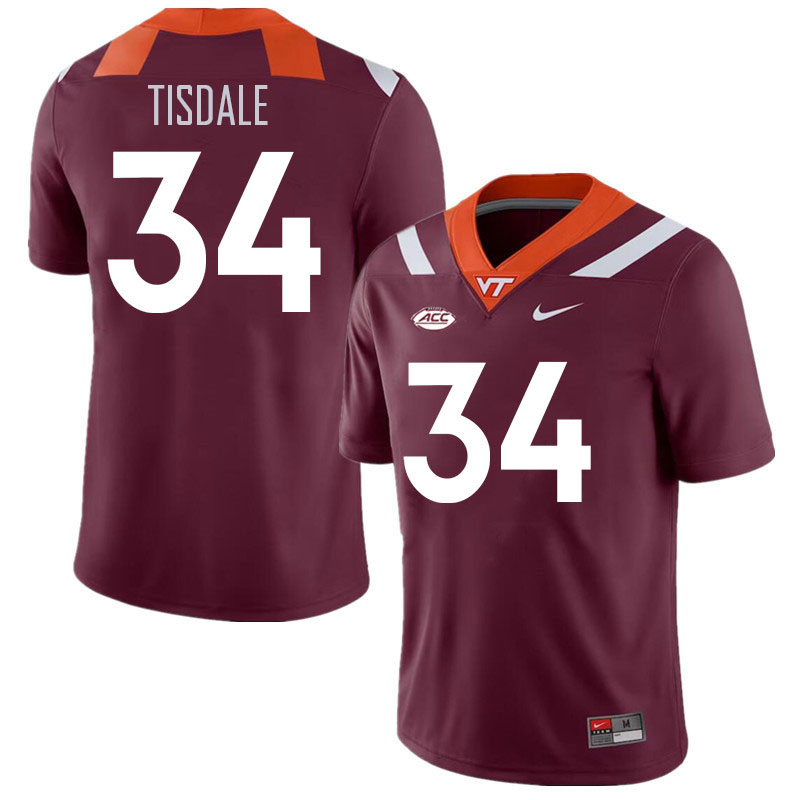 Men #34 Alan Tisdale Virginia Tech Hokies College Football Jerseys Stitched Sale-Maroon